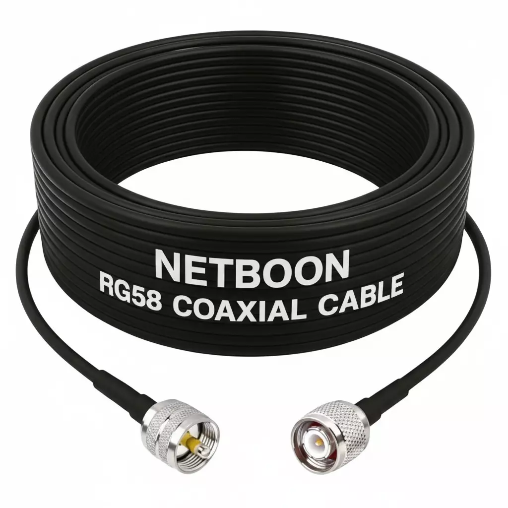 NETBOON RG58 Low Loss Coaxial Cable with UHF Male (PL-259) to TNC Male Connector 15 m Black 50 Ohm for Radio, Antenna Systems, Wireless Applications