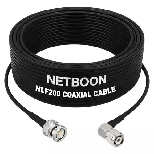 NETBOON HLF200 Low Loss Coaxial Cable 10 m with BNC Male to TNC Male Right Angle Connector RF 50 Ohm for Antennas, CCTV, Broadcast Systems