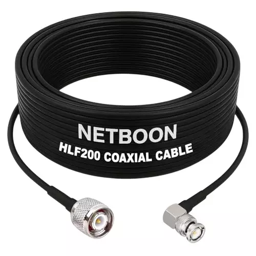 NETBOON HLF200 Low Loss Coaxial Cable 5 m with TNC Male to BNC Male Right Angle Connector RF 50 Ohm for Antenna, CCTV, Broadcast Devices