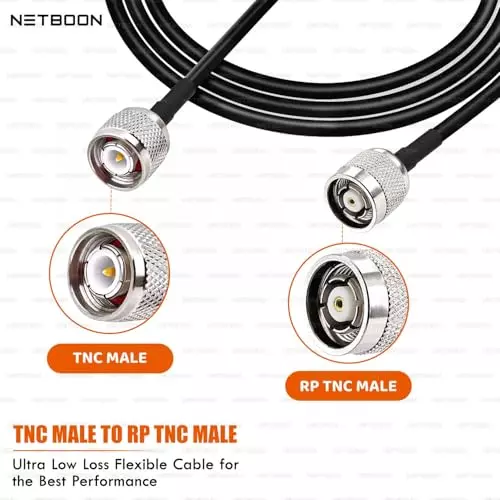 NETBOON HLF200 Low Loss Coaxial Cable 25 m with TNC Male to RP-TNC Male Connector RF 50 Ohm for Antennas, Communication Devices
