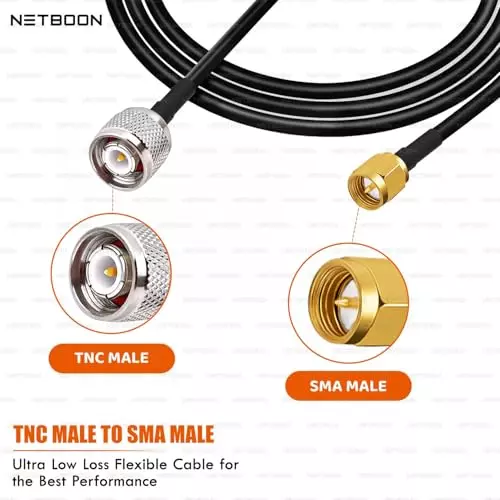NETBOON HLF200 Low Loss Coaxial Cable 20 m with TNC Male to SMA Male Connector RF 50 Ohm for Antennas, RF Devices, Test Equipment