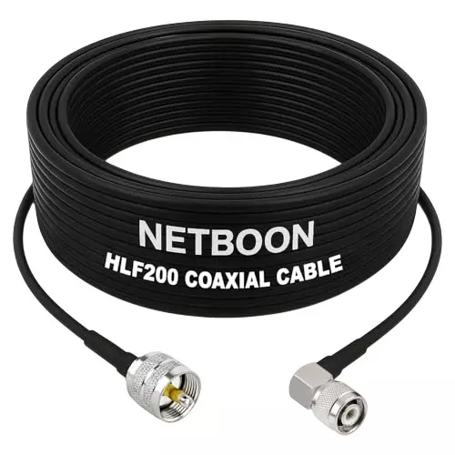 NETBOON HLF200 Low Loss Coaxial Cable 5 m with UHF Male to TNC Male Right Angle Connector RF 50 Ohm for Antennas, Radios, Broadcast Devices