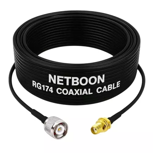 NETBOON NEW-RG174 Coaxial Cable TNC Male to SMA Female Connector RF 15 cm Black for Antennas, Spectrum Analyzers, Communication Devices