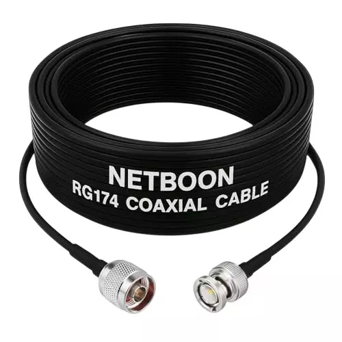 NETBOON NEW-RG174 Coaxial Cable N Male to BNC Male Connector RF 30 cm Black for Testing, Communication & Networking Applications