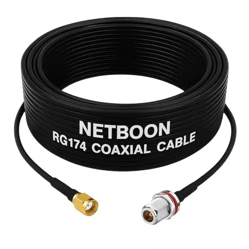 NETBOON NEW-RG174 Low Loss Coaxial Cable RP SMA Male to N Female Bulkhead Connector RF 50 Ohm 15 cm Black for Communication, RF Testing & GPS Applications