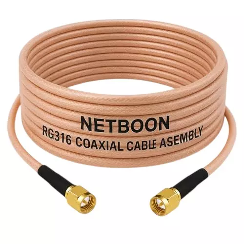 NETBOON RG316 Coaxial Cable with SMA Male to SMA Male Connector 1 m Copper 50 Ohm for Antennas, Wireless Modules, Test Equipment