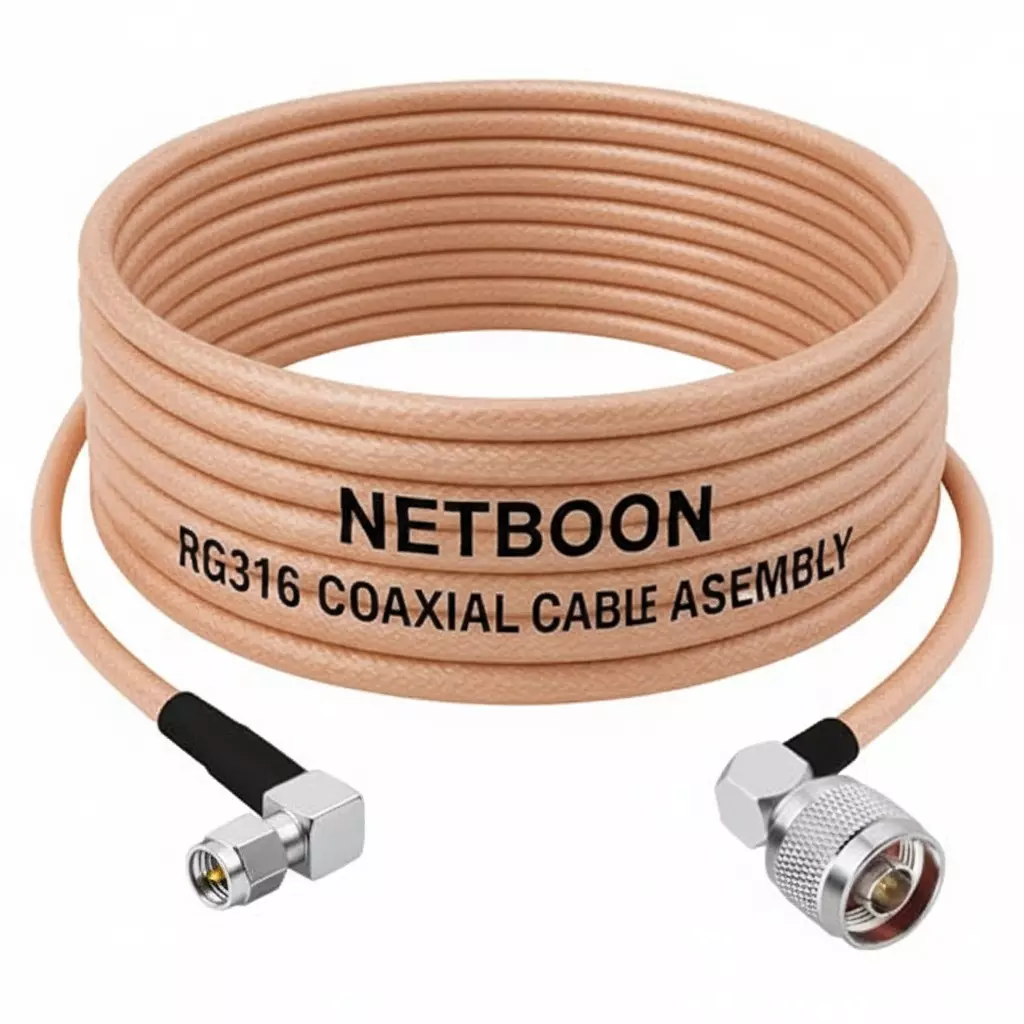 NETBOON RG316 Low Loss Coaxial Cable with SMA Male Right Angle to N Male Right Angle Connector 1 m Copper 50 Ohm for Industrial and Lab Applications