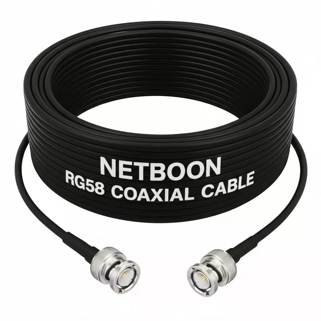 NETBOON RG58 Low Loss Coaxial Cable with BNC Male to BNC Male Connector 5 m Black 50 Ohm for CCTV, Test Equipment, Broadcast & Communication Systems