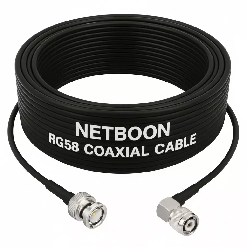 NETBOON RG58 Low Loss Coaxial Cable with BNC Male to TNC Male Right Angle Connector 10 m Black 50 Ohm for CCTV, Antennas, Broadcast & Test Equipment