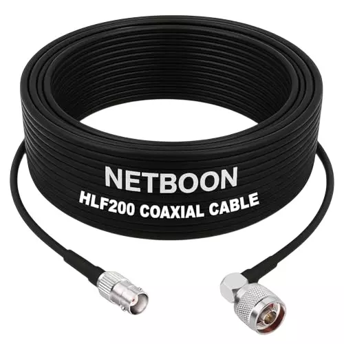 NETBOON HLF200 Low Loss Coaxial Cable 20 m with BNC Female to N Male Right Angle Connector RF 50 Ohm for Antennas, Signal Transmission