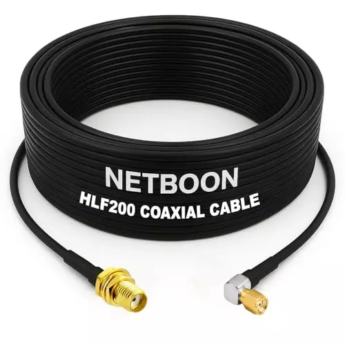 NETBOON HLF200 Low Loss Coaxial Cable 25 m with SMA Female to SMA Male Right Angle Connector RF 50 Ohm for Antennas, CCTV, Communication