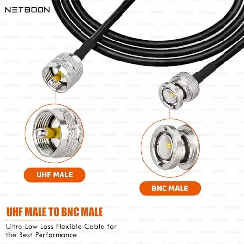 NETBOON HLF200 Low Loss Coaxial Cable 10 m with UHF Male to BNC Male Connector RF 50 Ohm for Antennas, Radios, Test Equipment