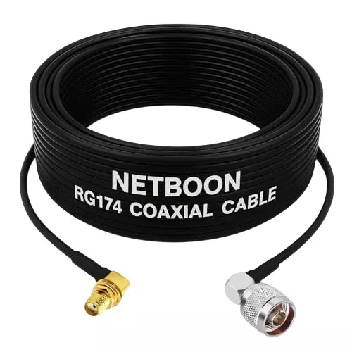 NETBOON NEW-RG174 Low Loss Coaxial Cable SMA Female Right Angle to N Male Right Angle Connector RF 50 Ohm 15 cm Black for RF Testing, Communication Systems