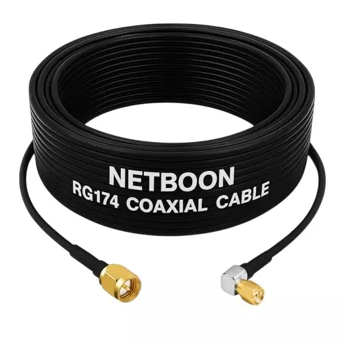 NETBOON NEW-RG174 Low Loss Coaxial Cable SMA Male to SMA Male Right Angle Connector RF 5 m Black for RF Modules, Lab Testing, Communication Systems