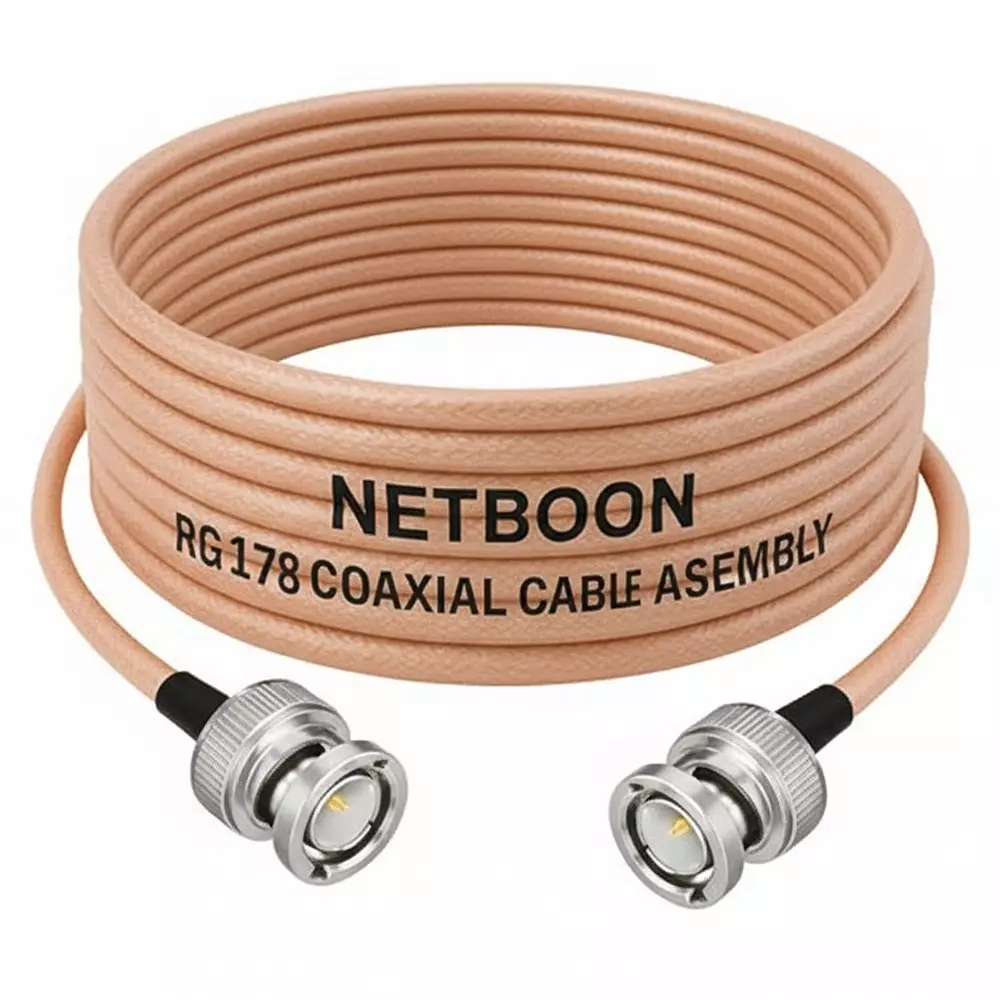 NETBOON RG178 Low Loss Coaxial Cable with BNC Male to BNC Male Connector 30 cm Copper 50 Ohm for RF Communication & Testing Cable