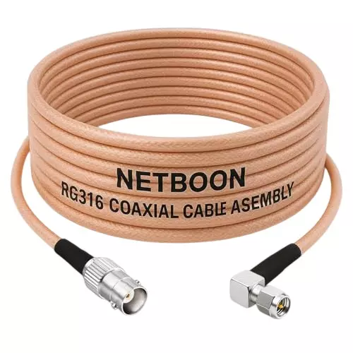 NETBOON RG316 Coaxial Cable with BNC Female to SMA Male Right Angle Connector 30 cm Copper 50 Ohm for Testing & Communication Systems