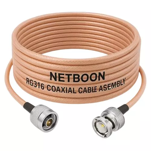 NETBOON RG316 Low Loss Coaxial Cable with N Male to BNC Male Connector 10 m Copper 50 Ohm for Lab Testing, RF Devices, and Compact Signal Routing