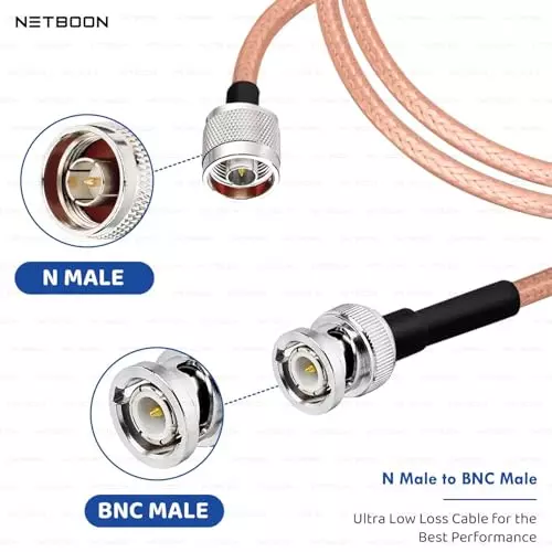 NETBOON RG316 Low Loss Coaxial Cable with N Male to BNC Male Connector 10 m Copper 50 Ohm for Lab Testing, RF Devices, and Compact Signal Routing