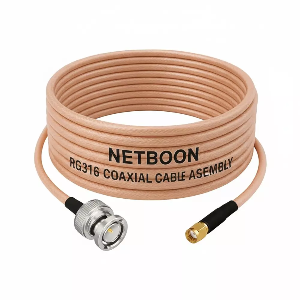 NETBOON RG316 Coaxial Cable with BNC Male to RP-SMA Male Connector 15 cm Copper 50 Ohm for Signal Testing, Embedded Systems