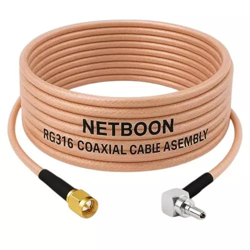 NETBOON RG316 Coaxial Cable with SMA Male to CRC9 Male Right Angle Connector 5 m Copper 50 Ohm for Dongles, Wireless Modems, 3G/4G LTE Routers