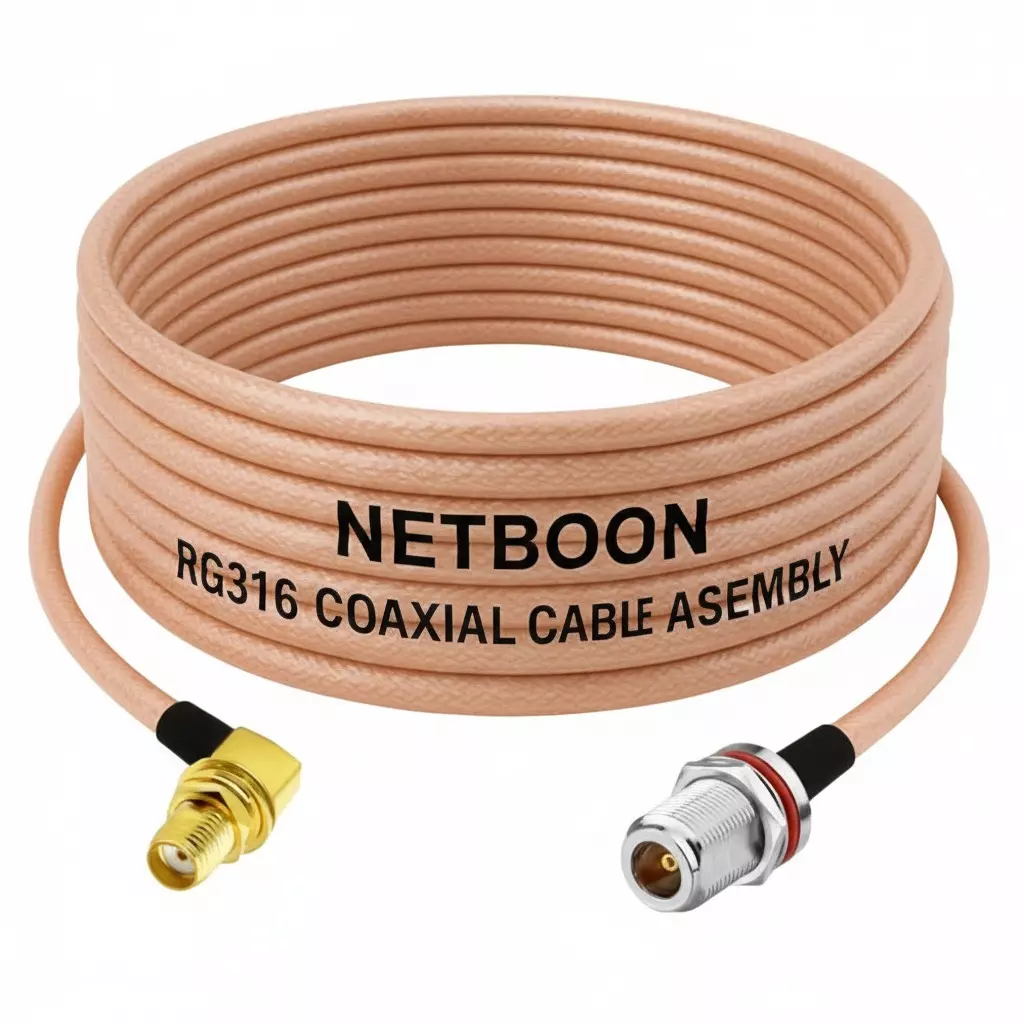 NETBOON RG316 Low Loss Coaxial Cable with SMA Female Right Angle to N Female Connector 15 cm Copper 50 Ohm for Laboratory and RF Equipment