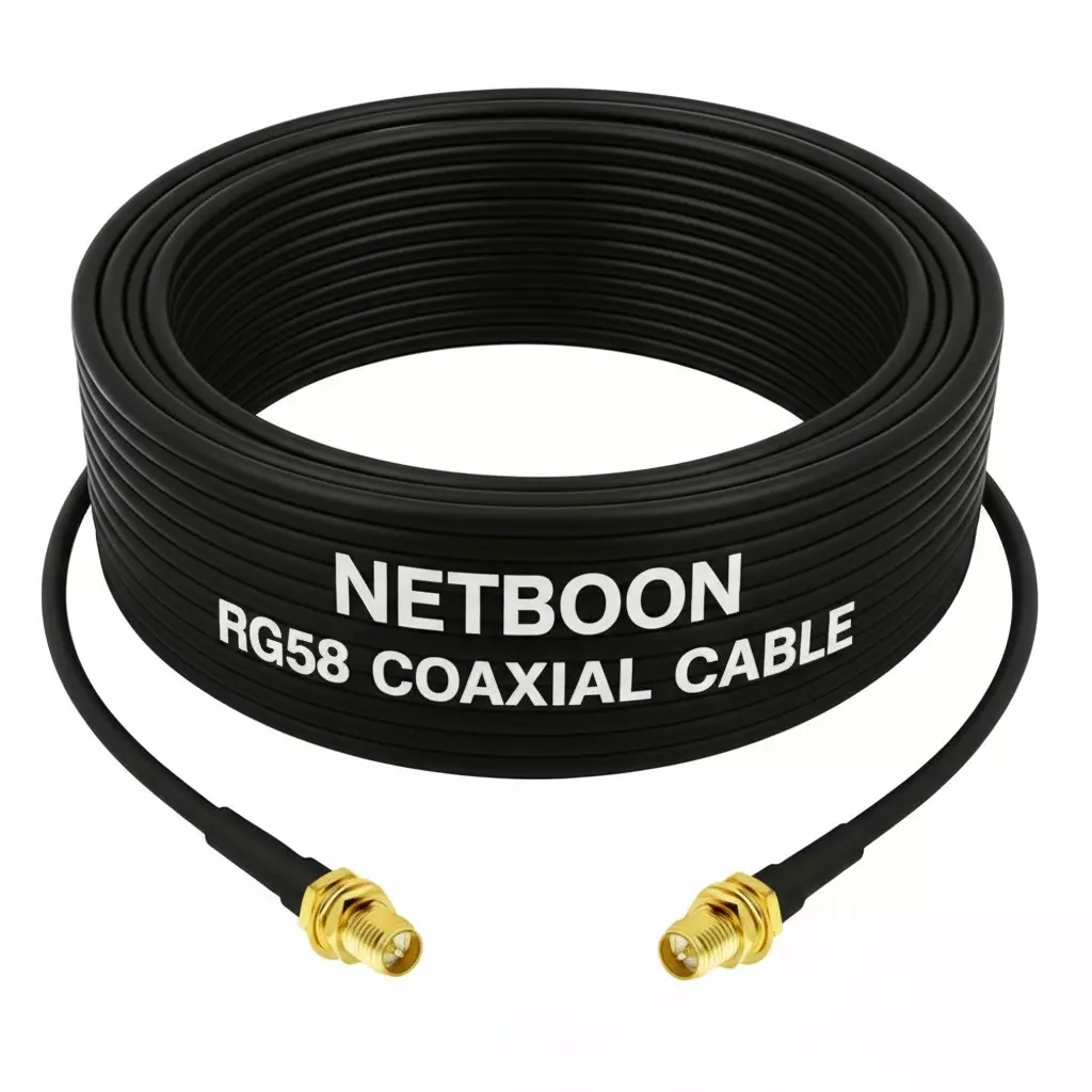 NETBOON RG58 Low Loss Coaxial Cable with RP SMA Female to RP SMA Female Connector 1 m Black 50 Ohm for Antennas Test Equipment & Communication Systems