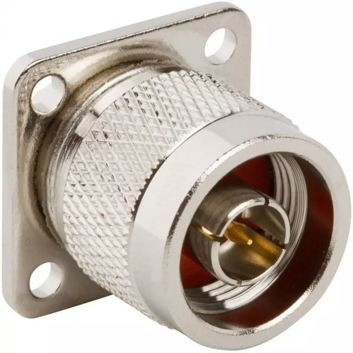 GENERIC N-Male Coaxial Cable Connector 4-Hole Plug Panel Mount 50 Ω Impedance Silver, RC038