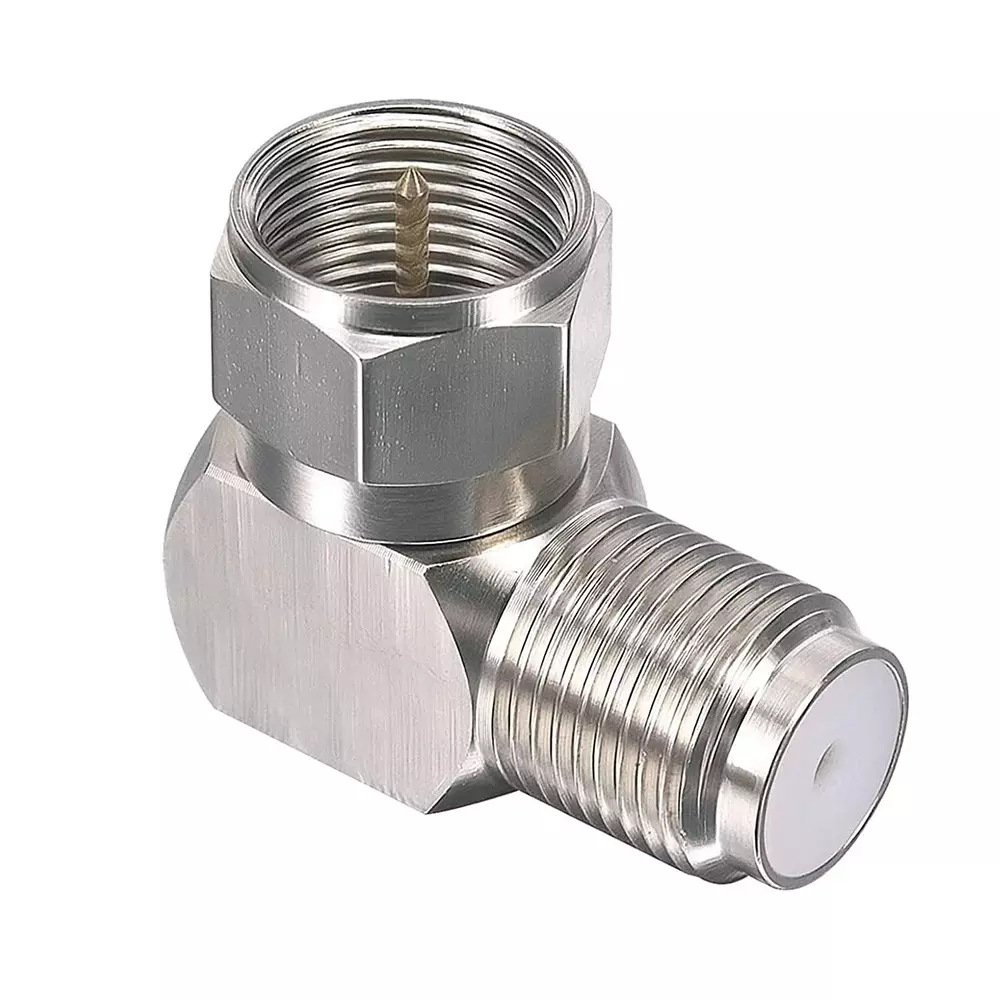 GENERIC F-Male to F-Female Right Angle 90° Adapter Connector 50 Ω Impedance Silver, TA028-1