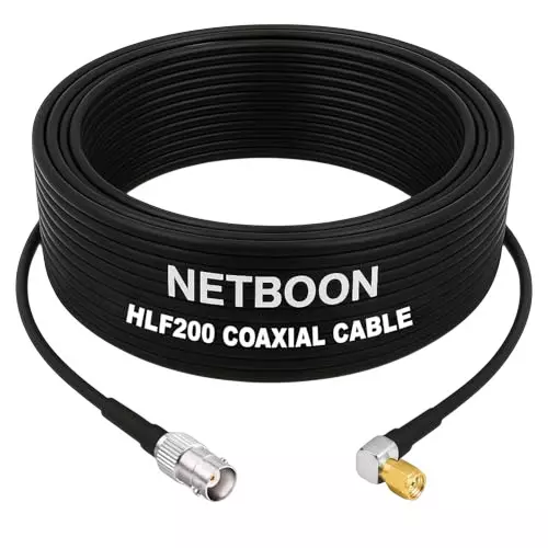 NETBOON HLF200 Low Loss Coaxial Cable 15 m with BNC Female to SMA Male Right Angle Connector RF 50 Ohm for Antennas, Communication Devices