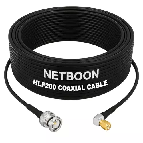 NETBOON HLF200 Low Loss Coaxial Cable 10 m with BNC Male to SMA Male Right Angle Connector RF 50 Ohm for Test Equipment, Broadcast Systems