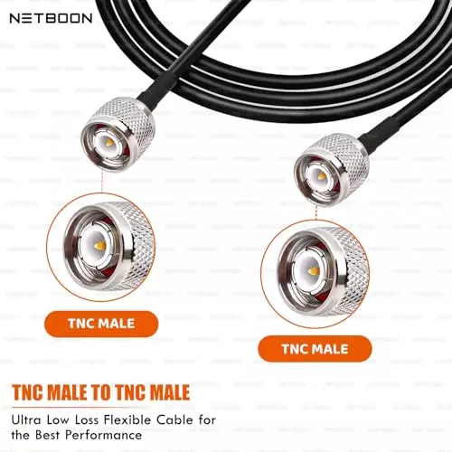 NETBOON HLF200 Low Loss Coaxial Cable 10 m with TNC Male to TNC Male Connector RF 50 Ohm for Antennas, Communication Devices