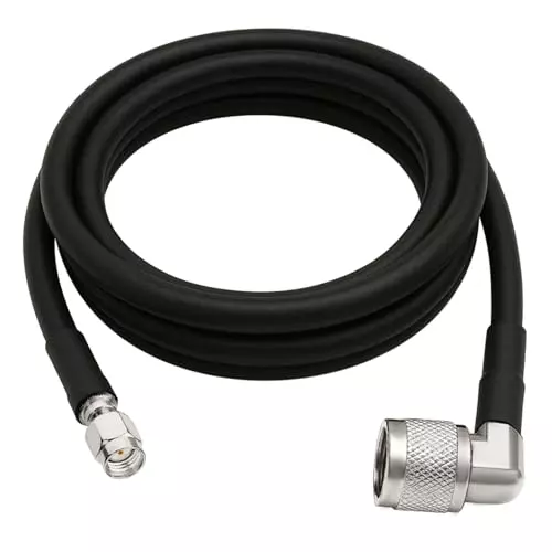 NETBOON HLF400 Low Loss Coaxial Cable RP-SMA Male to N Male Right Angle Connector RF 50 Ohm 10 m Black for RF Communication