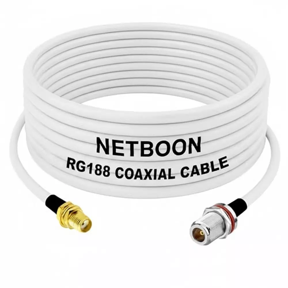 NETBOON RG188 Low Loss Coaxial Cable with SMA Female to N Female Bulkhead Connector 1 m White 50 Ohm for Antennas, Test Instruments