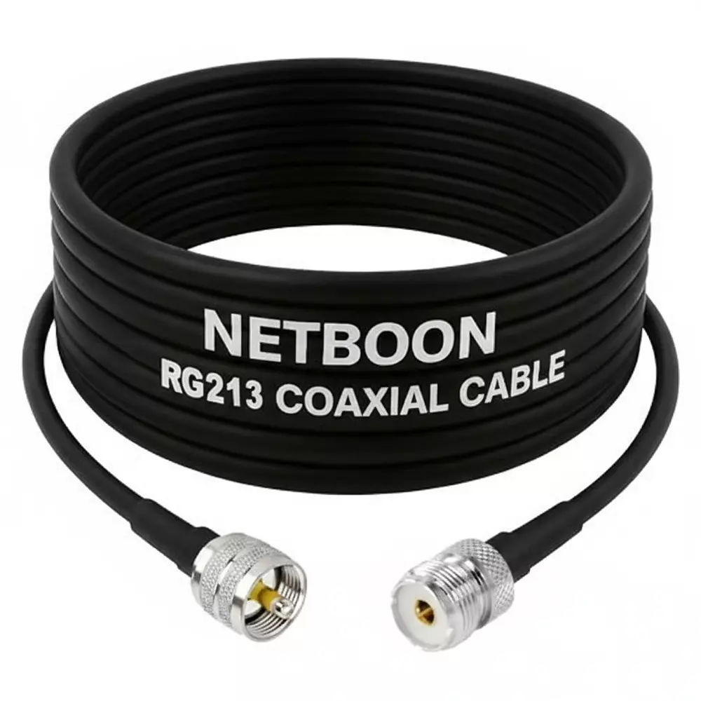 NETBOON RG213 Low Loss Coaxial Cable with UHF Male to UHF Female Connector 15 m Black 50 Ohm for Testing & Communication Systems