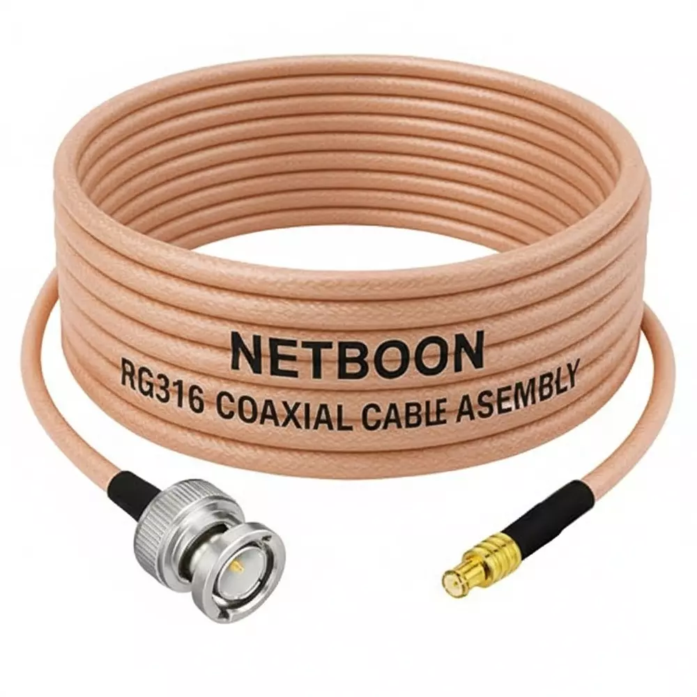 NETBOON RG316 Coaxial Cable with BNC Male to MCX Male Connector 20 m Copper 50 Ohm for Embedded Devices, Signal Test Panels