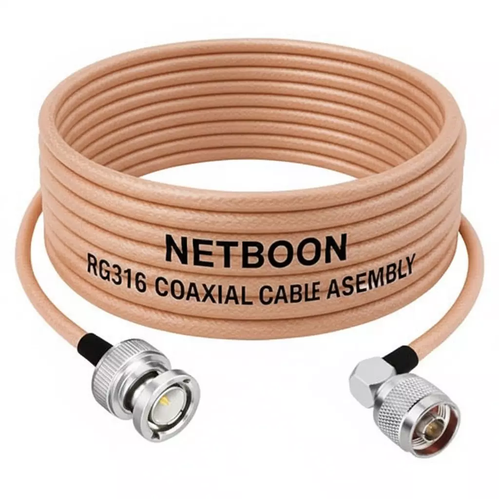 NETBOON RG316 Low Loss Coaxial Cable with BNC Male to N Male Right Angle Connector 15 m Copper 50 Ohm for RF Testing and Communication Systems