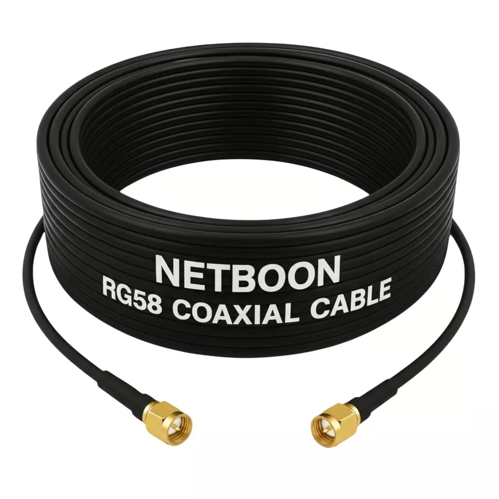 NETBOON RG58 Low Loss Coaxial Cable with SMA Male to SMA Male Connector 10 m Black 50 Ohm for Antennas, Test Equipment & Communication Systems