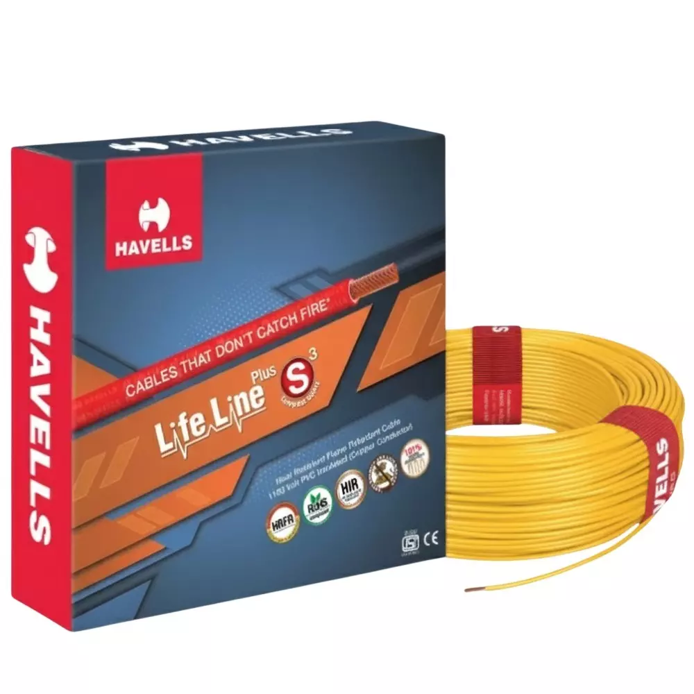 Havells Flame Retardant HRFR Industrial Cable PVC Insulated 1 Core 16 mm² Nominal Area 90 m Yellow, WHFFCDYA1016
