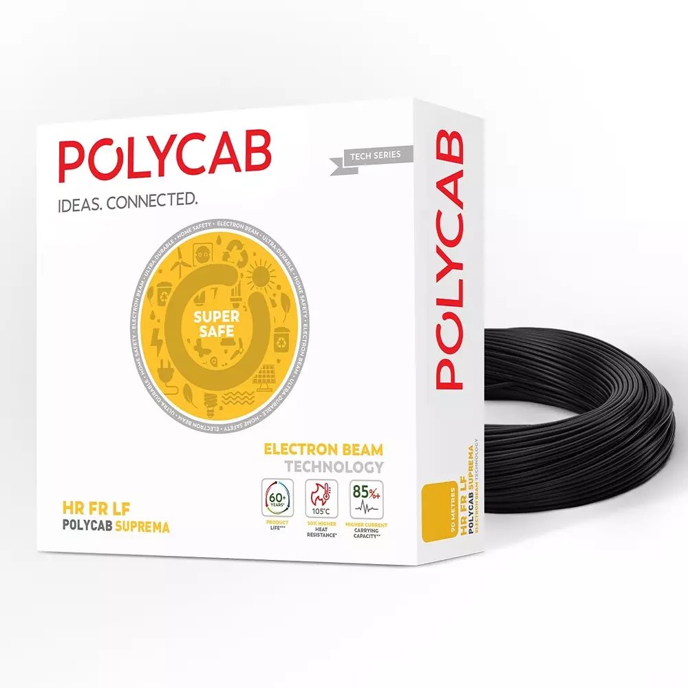 Polycab Suprema Flame Retardant (FR) House Cable 90 m Length 0.75 Sq. mm Copper Conductor 1 Core PVC Insulated Black