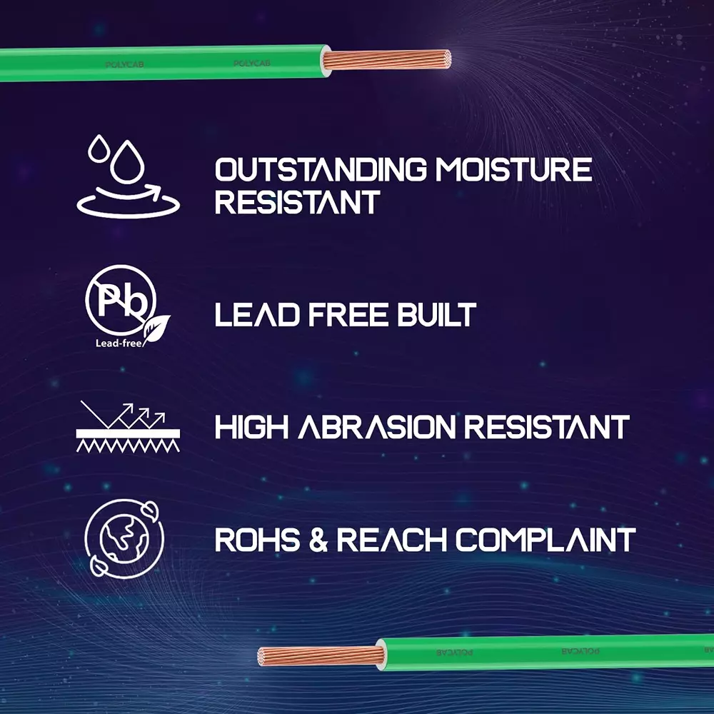 Polycab Suprema Flame Retardant (FR) House Cable 90 m Length 0.75 Sq. mm Copper Conductor 1 Core PVC Insulated Green