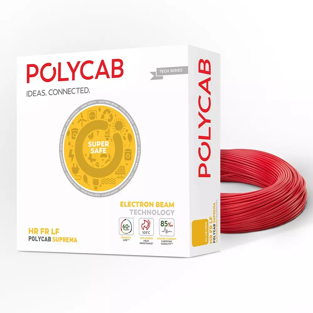 Polycab Suprema Flame Retardant (FR) House Cable 90 m Length 2.5 Sq. mm Copper Conductor 1 Core PVC Insulated Red