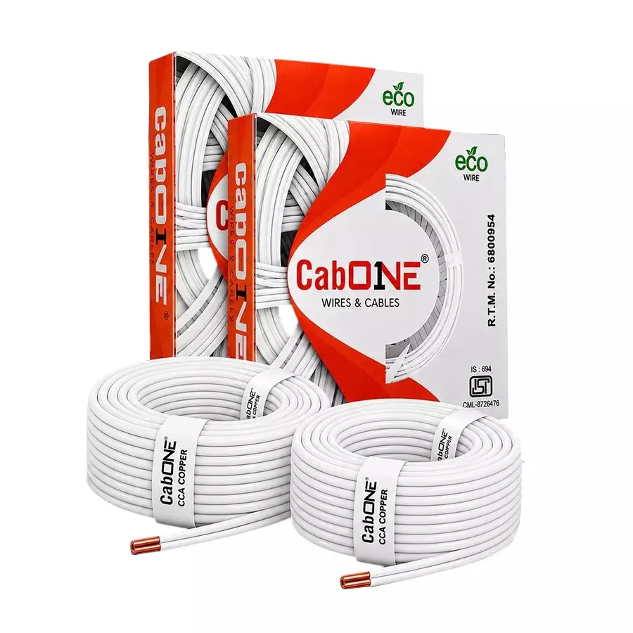 Cabone Electrical Wire White FR PVC Insulation CCA Copper 1 Core 1.5 Sq. mm 90 m Length (Pack of 2)