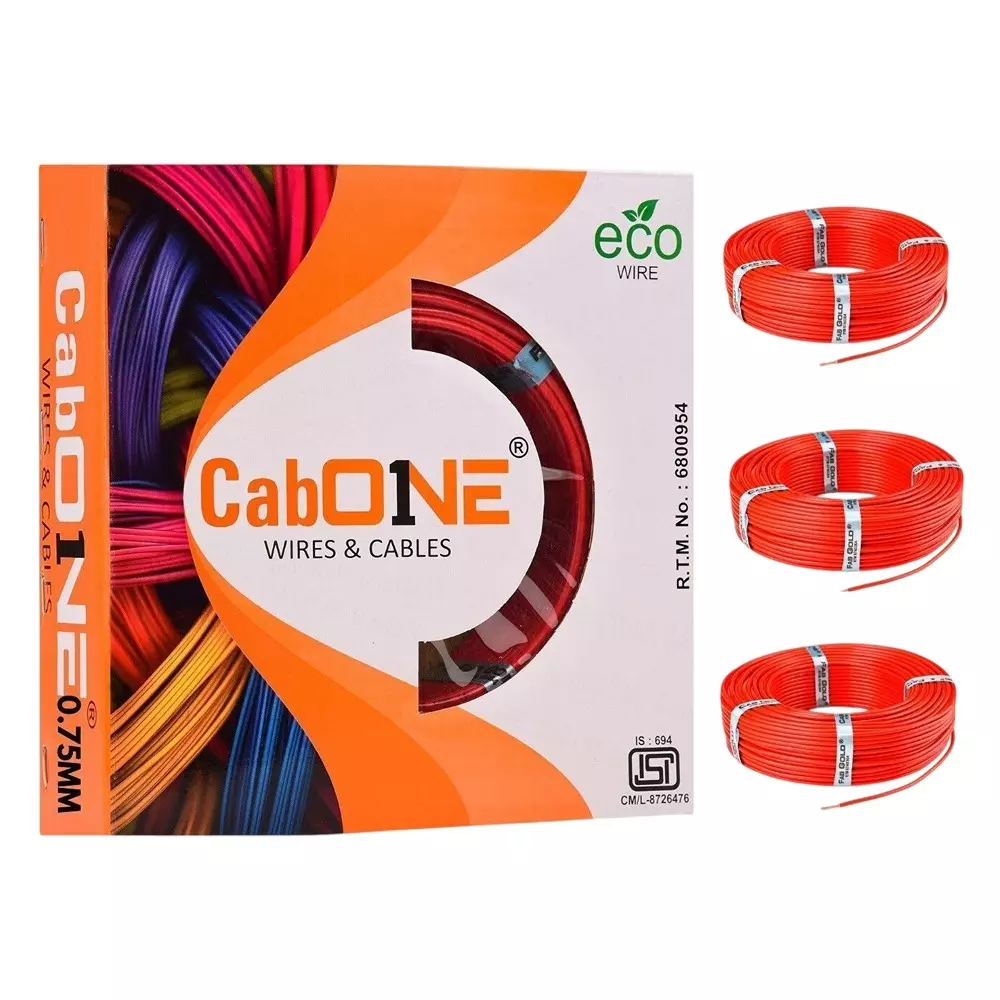 Cabone Electrical Wire Red FR PVC Insulation CCA Copper 1 Core 0.75 Sq. mm 90 m Length (Pack of 3)