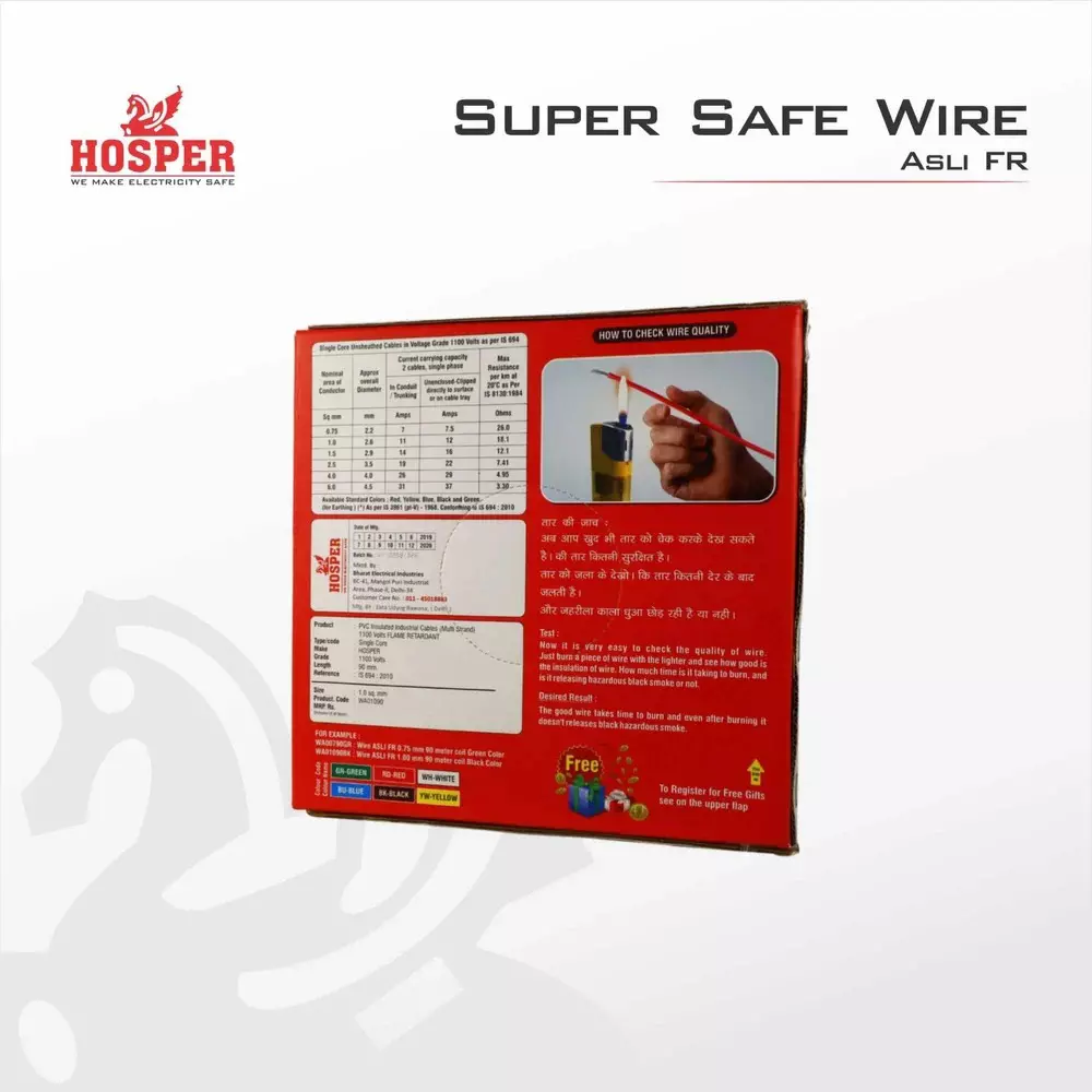 HOSPER SUPER SAFE-ASLI FR Housing Wire Single Core 90 m 1 sq.mm Red, WA01090RD