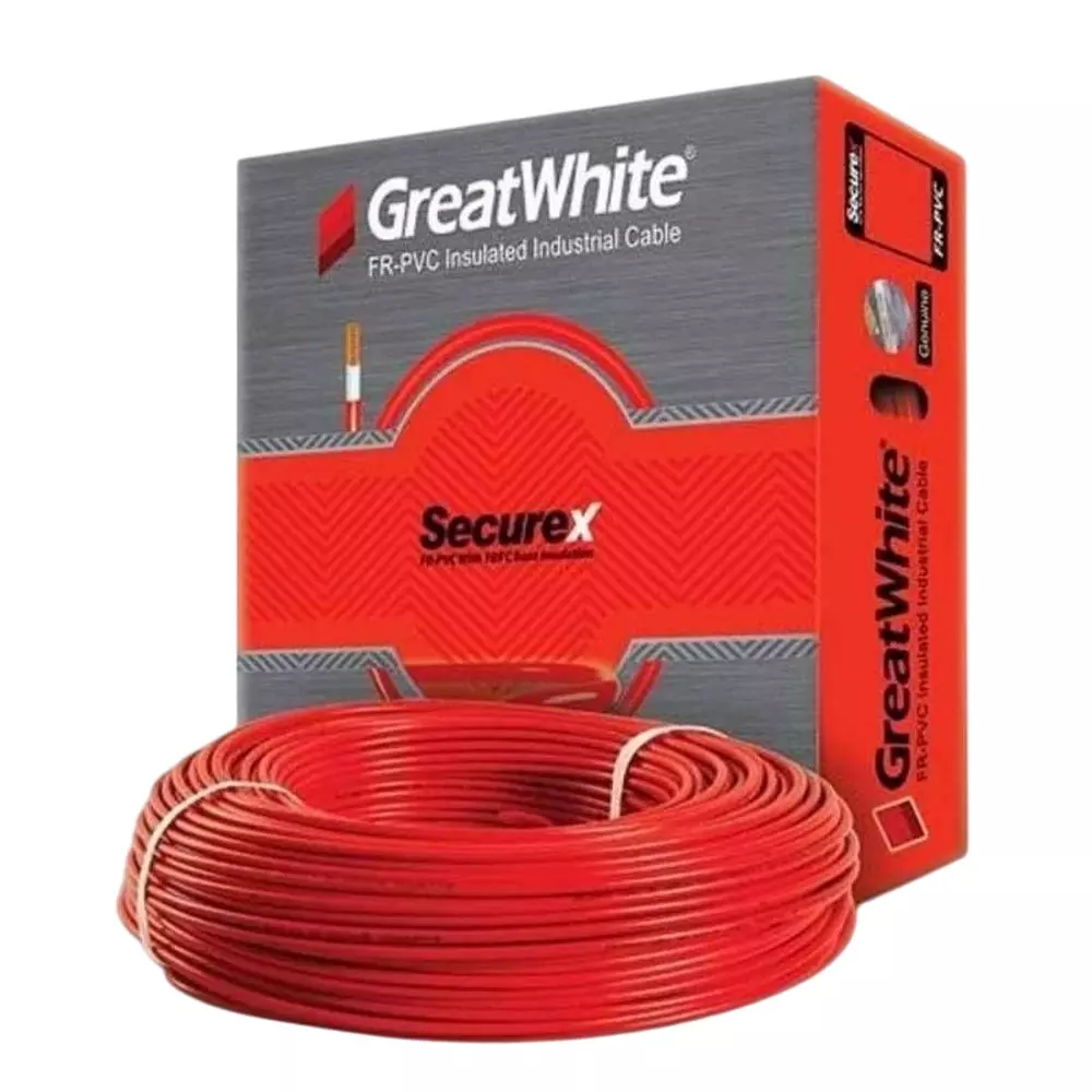 Great White Insulated Copper Electric Wire 6 Sq. mm Single Core Red 90 m Cable Length