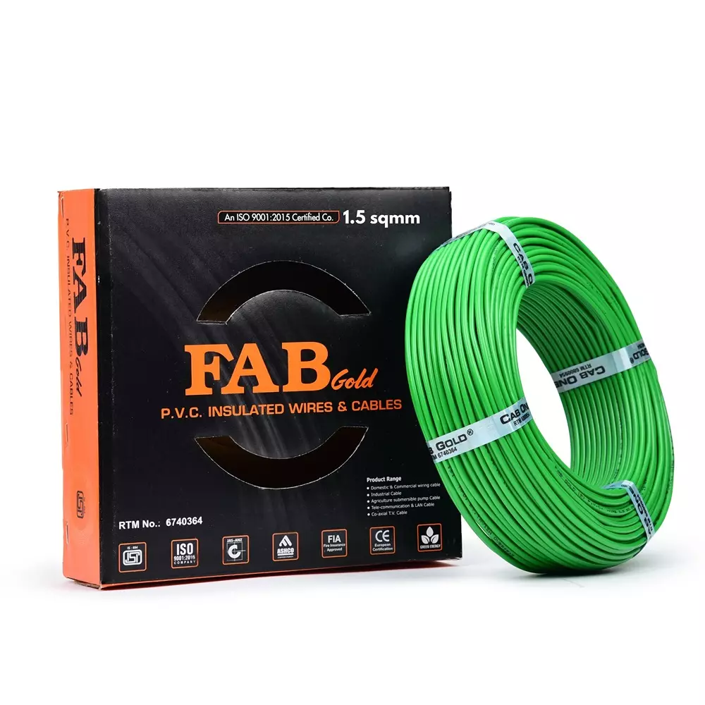 FABGOLD FR Multistrand Cable 1.5 mm² CCA Copper Green for Electric Current Flow, (90 m)