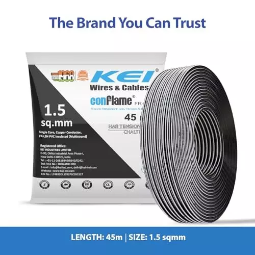 kei-conflame-flame-retardant-fr-house-cable-1-core-15-sq-mm-pvc-insulated-black-color-for-domestic-industrial-electrical-wiring-roll-of-45-m