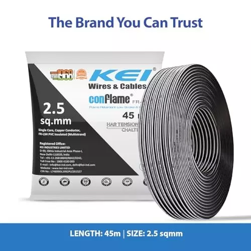kei-conflame-flame-retardant-fr-house-cable-1-core-25-sq-mm-pvc-insulated-black-color-for-domestic-industrial-electrical-wiring-roll-of-45-m