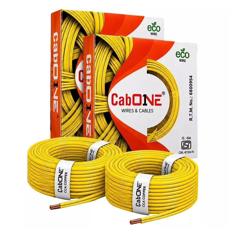 Cabone Electrical Wire Yellow FR PVC Insulation CCA Copper 1 Core 2.5 Sq. mm 90 m Length (Pack of 2)