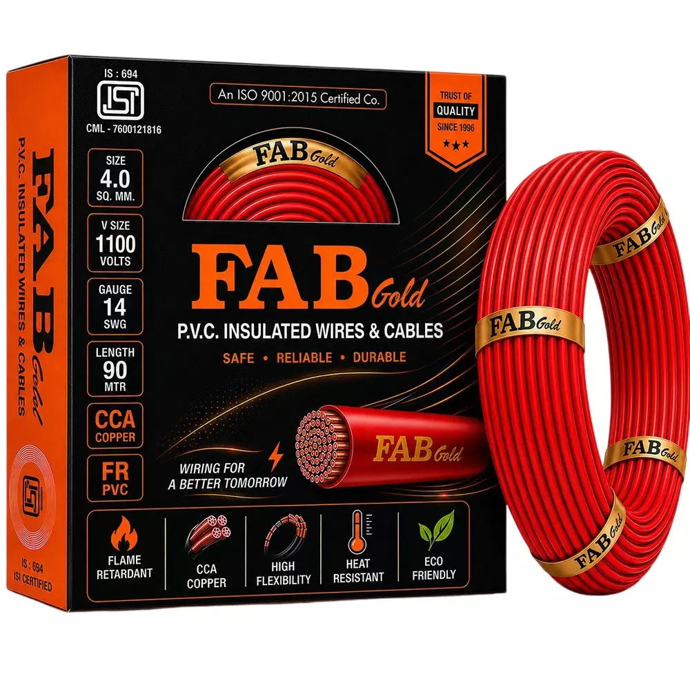 FABGOLD Electrical Wire Red FR PVC Insulation CCA COPPER 1 Core 4 Sq. mm and 90 m Length